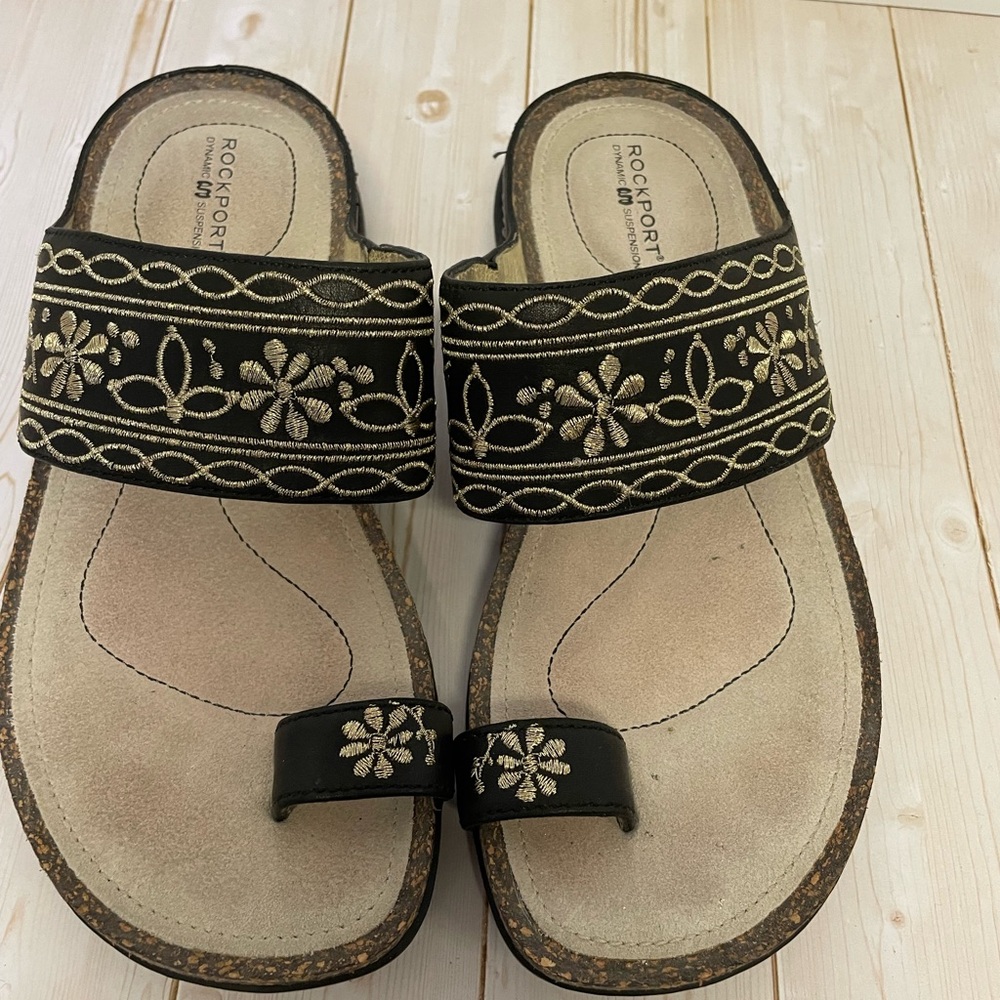 Rockport Black Sandals Embroidered Comfort size 6